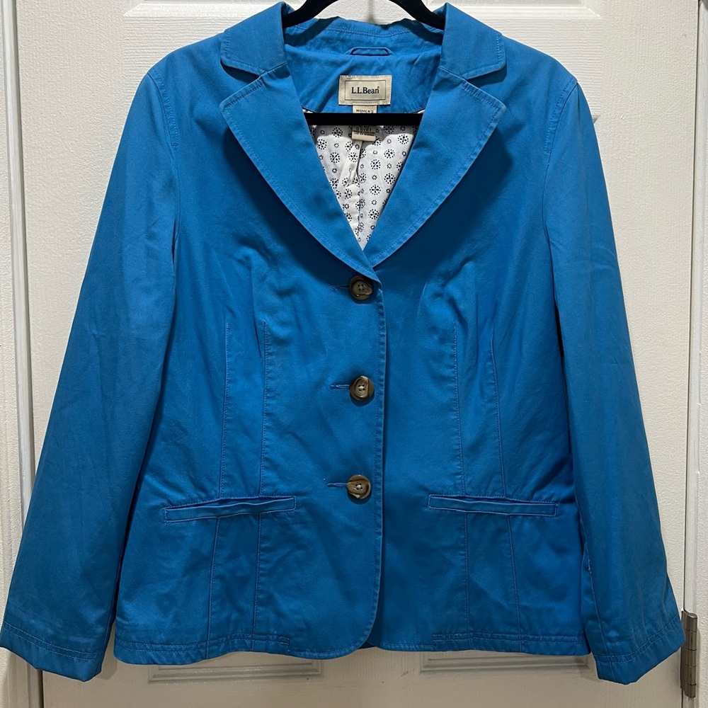 L.L.Bean Women’s Blue Cotton Blazer Jacket SIZE 16-REG  Classic Tailored Style